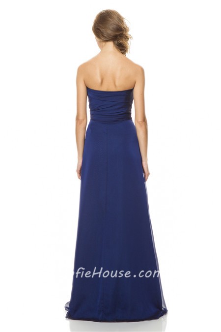 A Line Strapless Long Royal Blue Chiffon Ruched Special Occasion