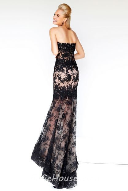 Elegant Mermaid Strapless Long Black Lace Beaded Occasion Evening Prom