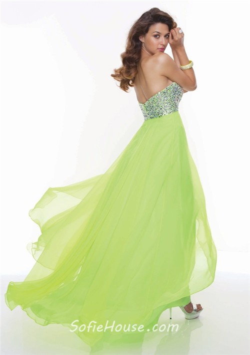 Gorgeous Sweetheart Empire Floor Length Lime Green Chiffon Prom Dress Beaded 7921