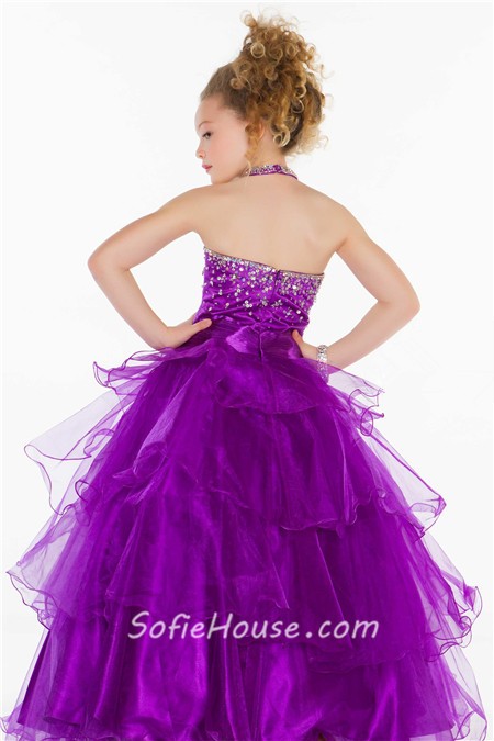 Lovely Princess Ball Halter Purple Organza Ruffle Girl Pageant Dance ...