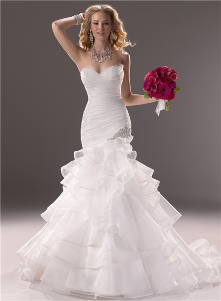 Mermaid Sweetheart Fit And Flare Layered Organza Wedding Dress With Ruffles 4817