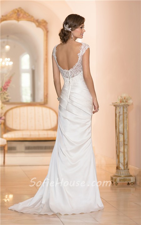 Mermaid Sweetheart Open Back Satin Ruched Wedding Dress With Lace Straps