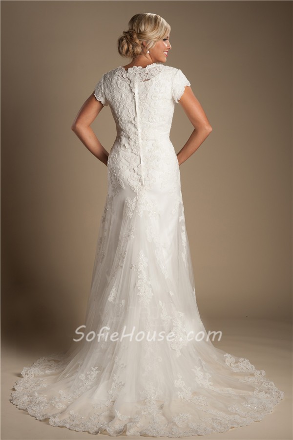 High Neck Short Sleeve Wedding Dress