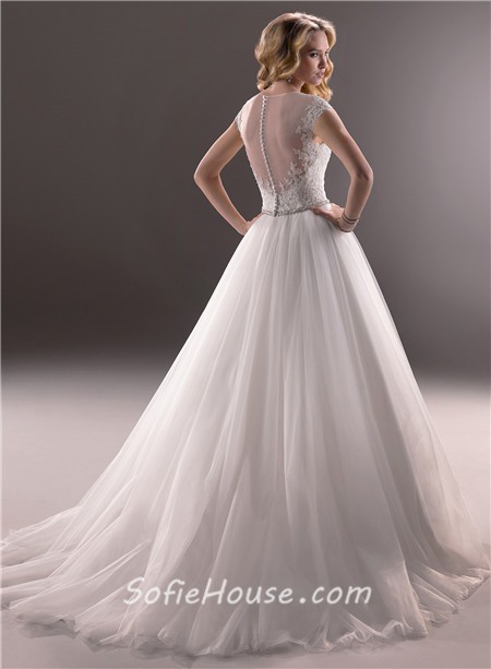 Princess Ball Gown Illusion Neckline Tulle Lace Wedding Dress With