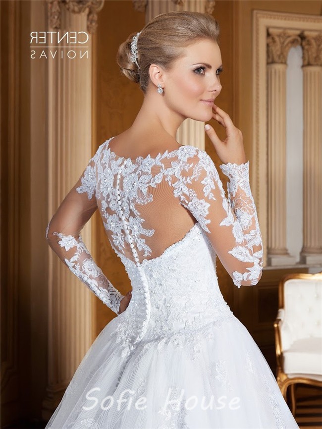 romantic-ball-gown-drop-waist-long-sleeve-tulle-lace-wedding-dress