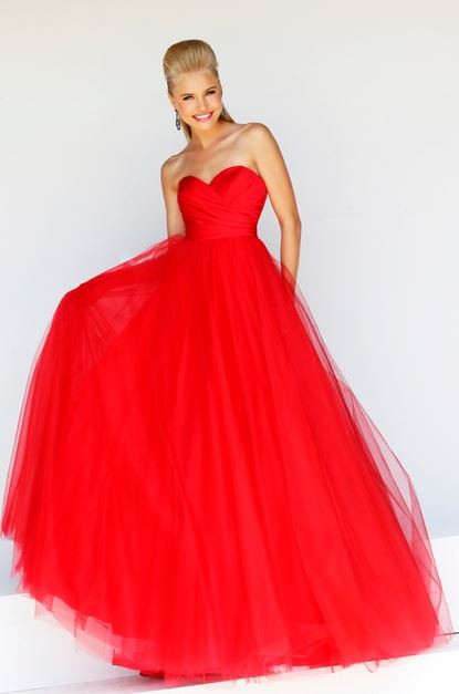 Simple A Line Princess Sweetheart Long Red Tulle Prom Dress