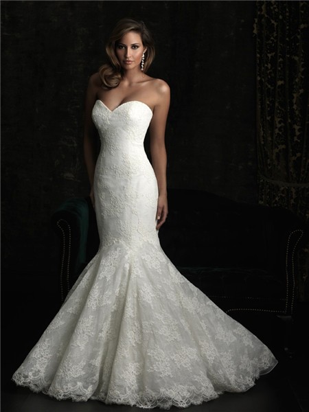 Stunning Mermaid Sweetheart Fit And Flare Lace Wedding Dress With Train 8679