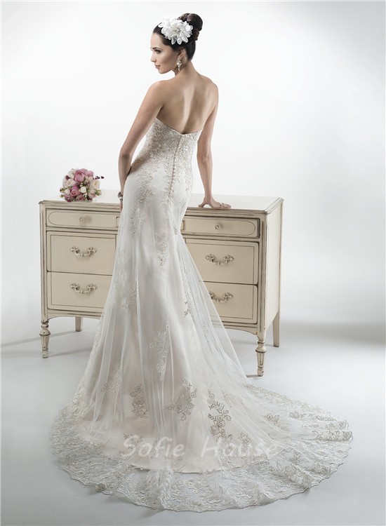 Stunning Mermaid Sweetheart Vintage Lace Wedding Dress With Detachable Cap Sleeves 0875