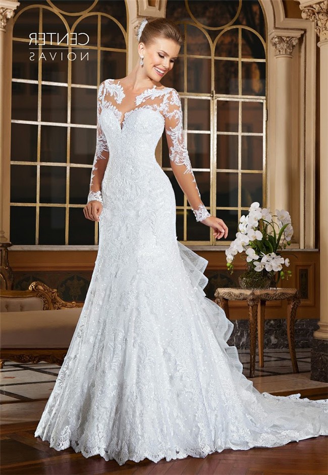 Lace Illusion Wedding Dress With Sleeves Long Sleeves Mermaid Illusion Neckline Lace Wedding
