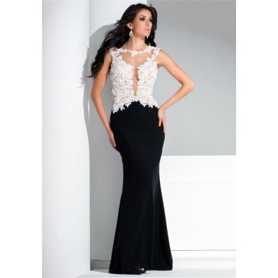 Sexy Mermaid See Through Open Back White And Black Lace Chiffon Long ...