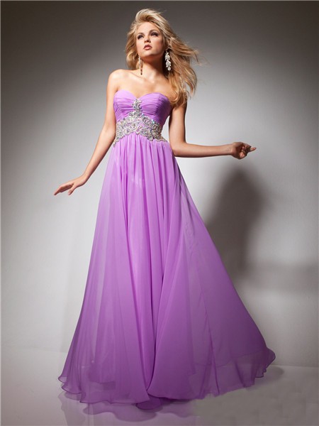 A Line Princess Sweetheart Long Purple Lilac Flowy Chiffon Prom Dress ...