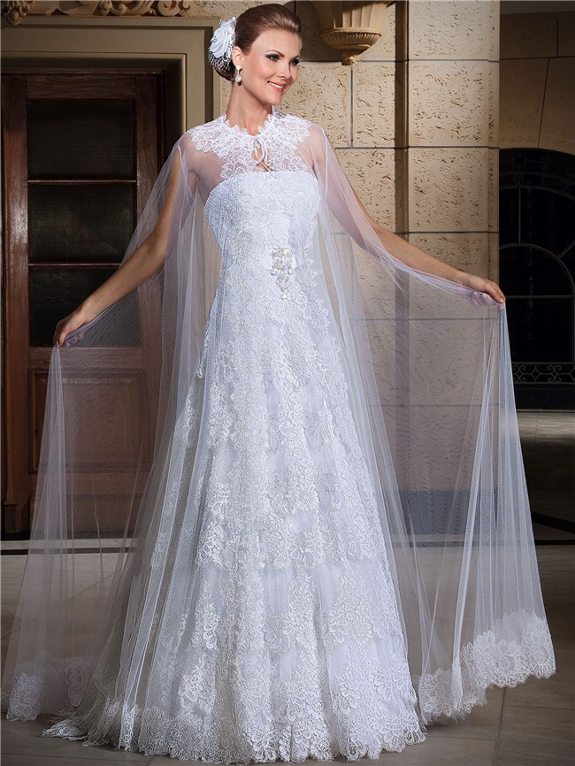 A Line Strapless Vintage Lace Tiered Wedding Dress With ...