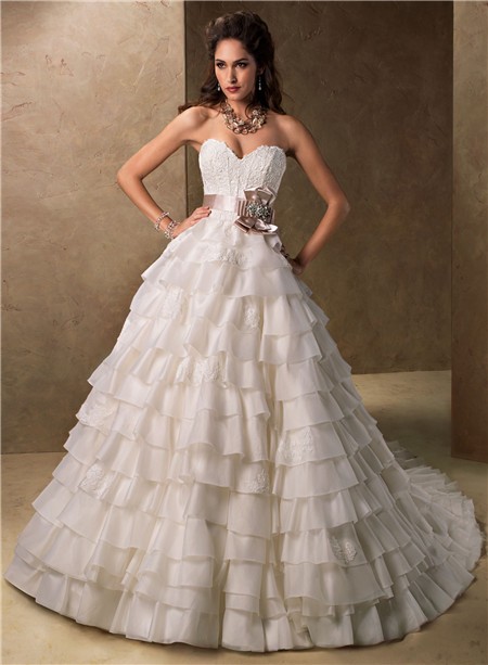 Ball Gown Sweetheart Layered Organza Ruffle Wedding Dress ...