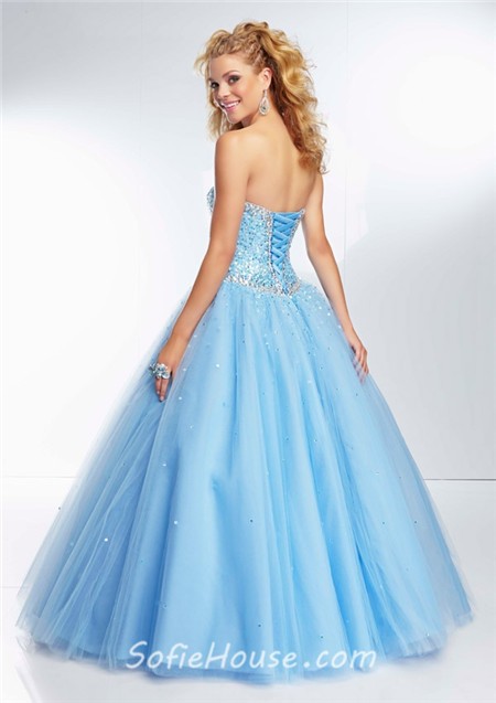 Ball Gown Sweetheart Neckline Light Pink Tulle Sequin Beaded Prom Dress ...