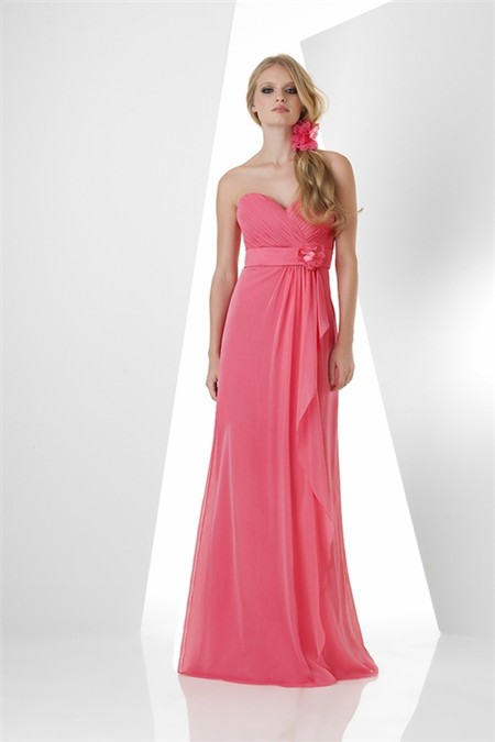 Elegant Sweetheart Long Watermelon Chiffon Bridesmaid Dress With Ruffle ...