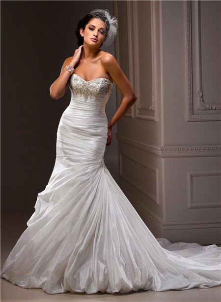 Fit And Flare Mermaid Sweetheart Beaded Crystal Taffeta Wedding Dress ...