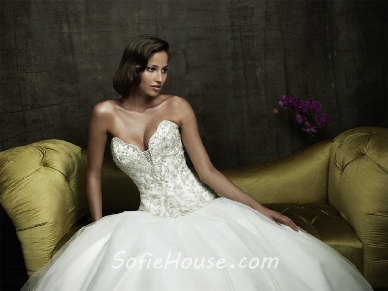 Sexy Ball Gown Sweetheart Cleavage Tulle Satin Wedding ...