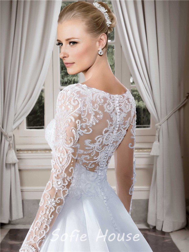 Stunning Sweetheart Long Sleeve Organza Tulle Beaded Wedding Dress With ...