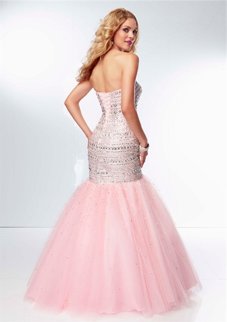 Gorgeous Mermaid Sweetheart Light Pink Tulle Beaded Sparkly Prom Dress ...