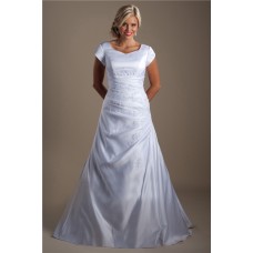 A Line V Neck Sheer Straps Ruched Organza Lace Plus Size Wedding Dress